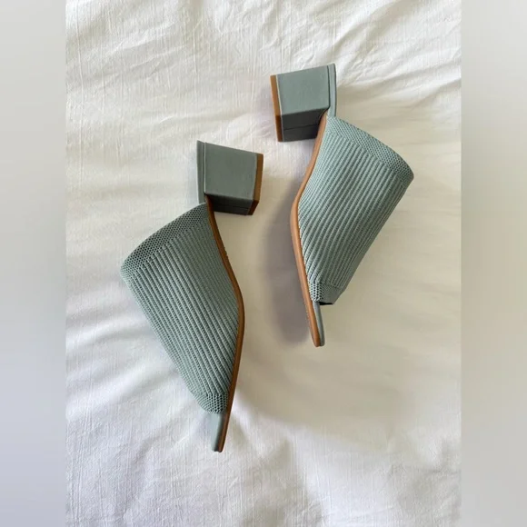 Everlane | SZ 8.5 | Seafoam Green ReKnit Glove Mule Open Toe Block Heel Slide - Picture 3 of 11